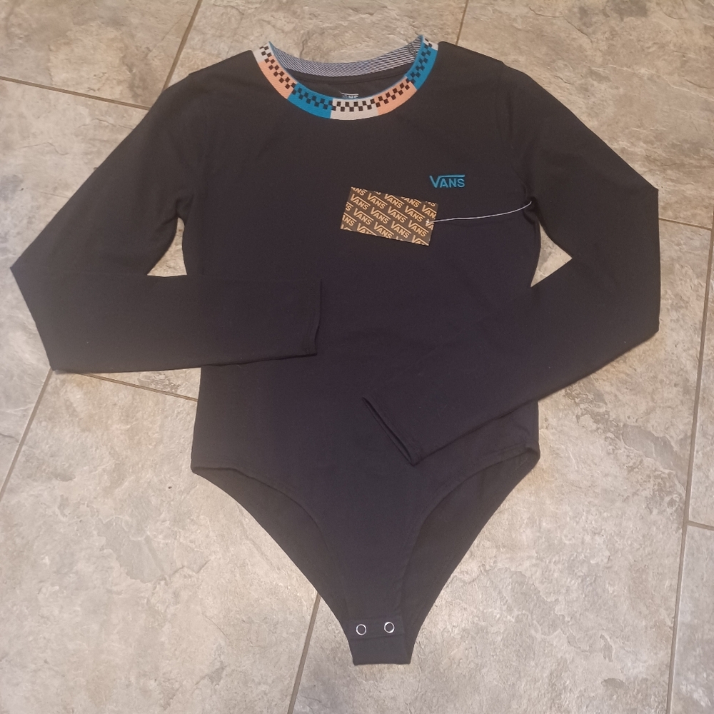 NWT Womens Vans Tri Check Crew Neck Long Sleeve Bodysuit, Size - Small